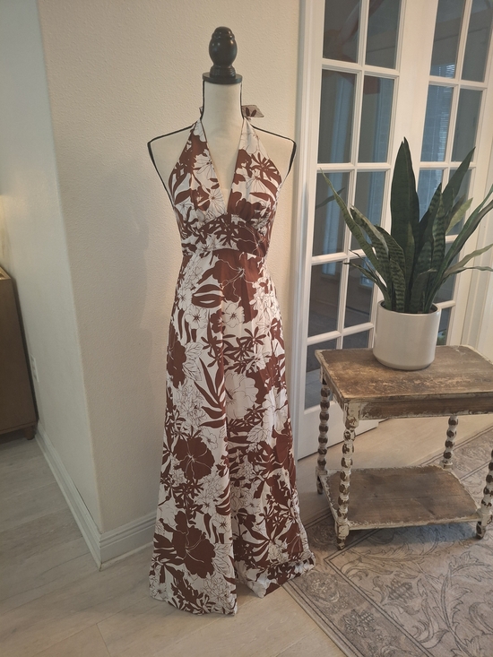 Pomare Dresses & Skirts - Vintage 70's Pomare Halter Floral Maxi Dress in Brown & White